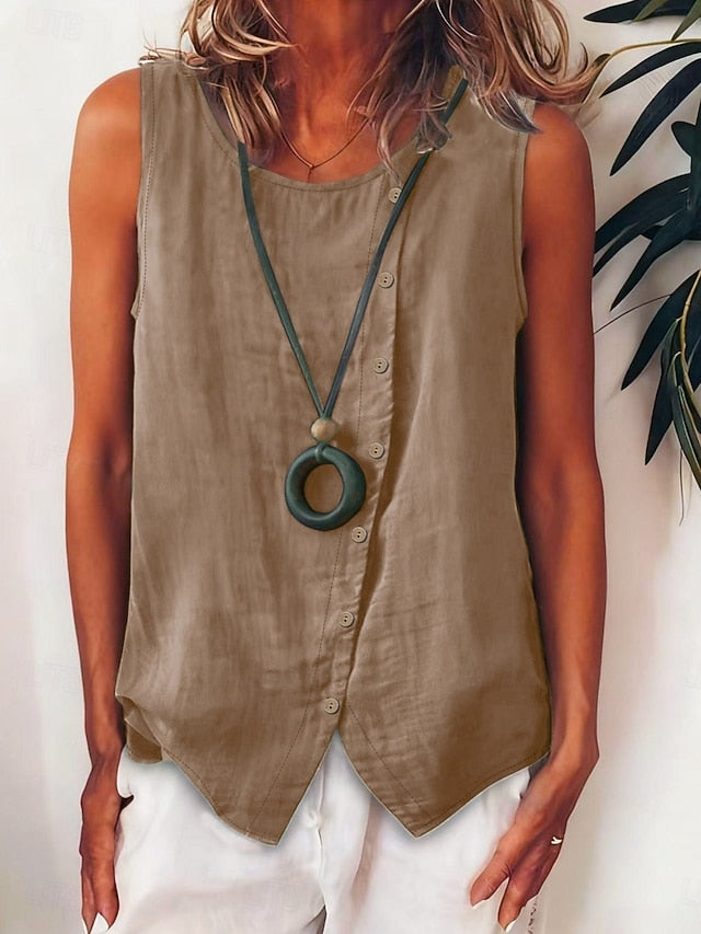 Women's Shirt Blouse Sleeveless Shirt Buttons Solid Color