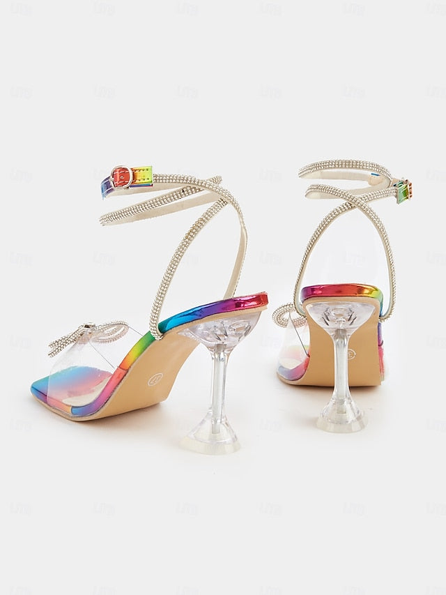 Crystal Heel Clear Detail Colorful with - High Heels Bow Rainbow