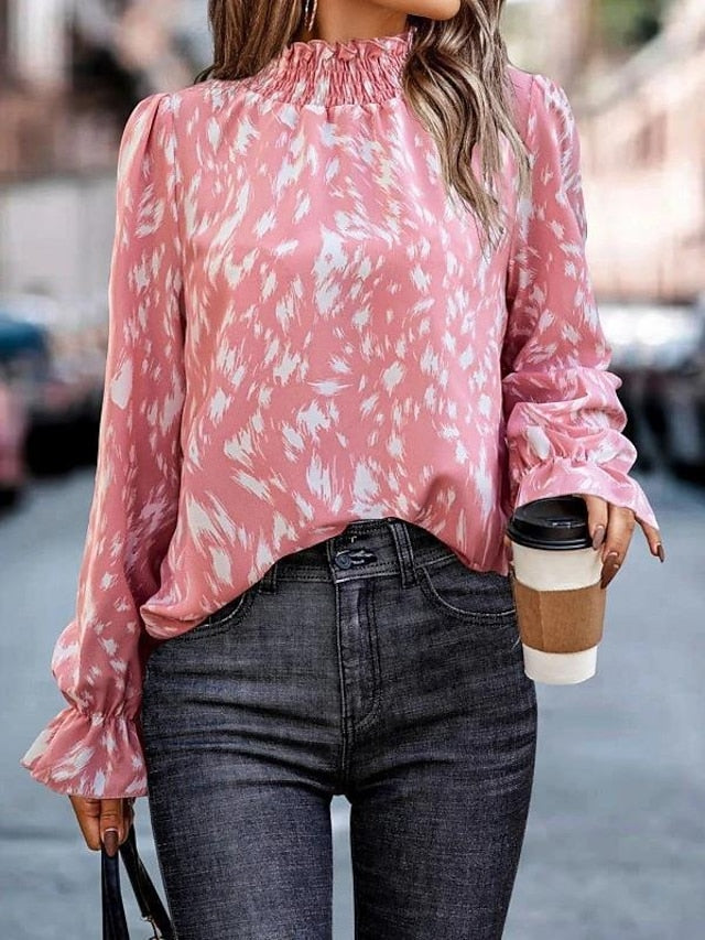 Women's Shirt Blouse Fashion Print Petal Sleeve Long Sleeve