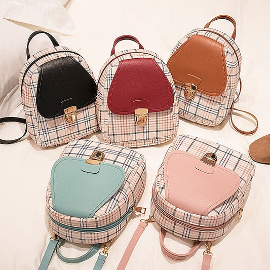 Leather Backpack Mini Buckle – with and Stylish Plaid Flap
