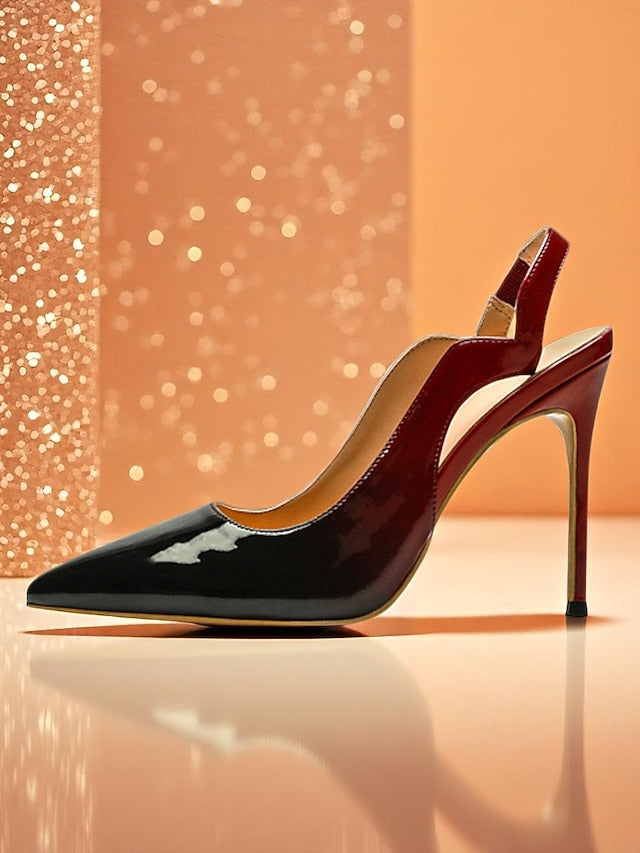 Leather and Slingback Patent Red Women's Heels Black