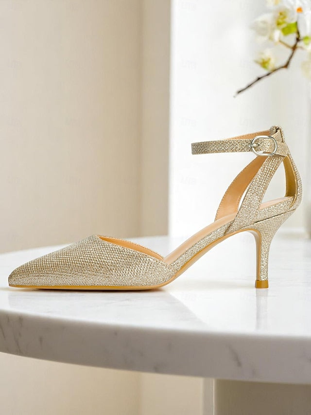 Ankle Women's Gold Strap Glitter Heels