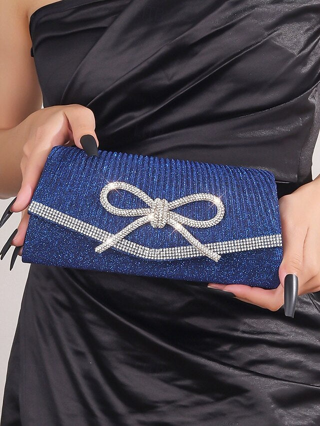 Blue Rhinestone Glitter Accent with Clutch Purse Bow