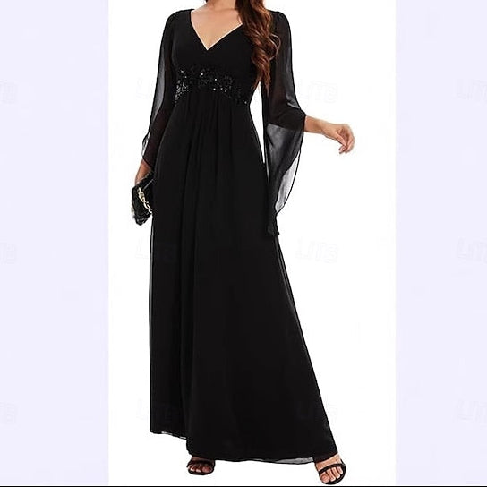 Neck Dress V Simple A-Line Mother of Elegant Bride the Floor