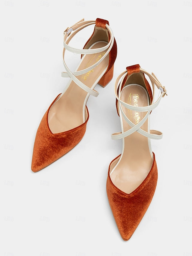 - Elegant Women's Chic Suede Two-Tone Strap Heels Ankle