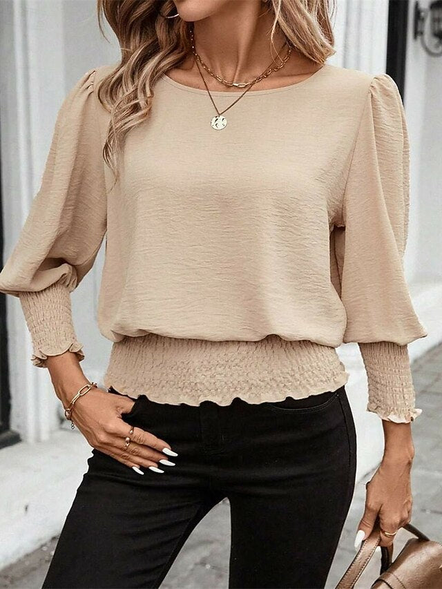 Women's T Shirt Ruffle Patchwork Solid Color Elegant
