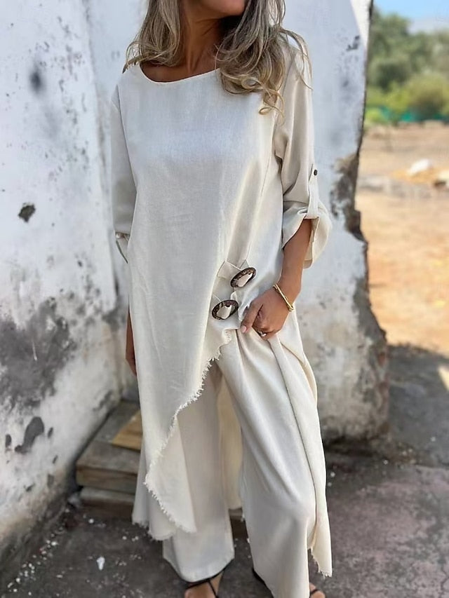 Women's Pants Sets Long Sleeve Crew Neck Solid Color