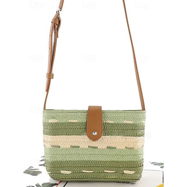 Tote Women's Colorblock Striped Woven Brown Bag Straw with