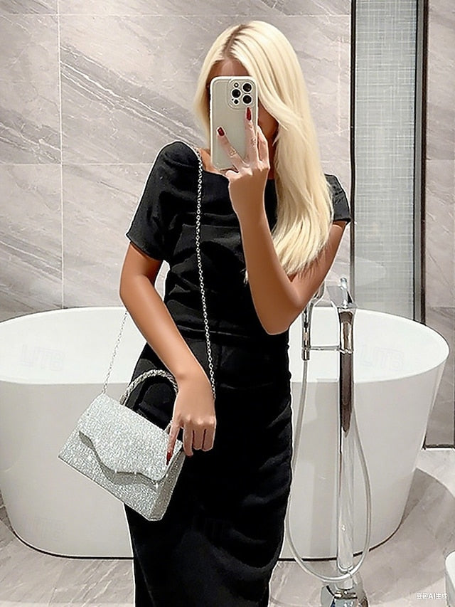 Handbag Women's – Rhinestone Silver with Handle Glitter