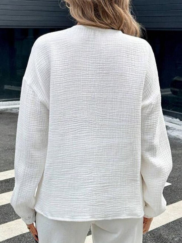 Women's Shirt Blouse Long Sleeve Tops Tie Front Solid Color