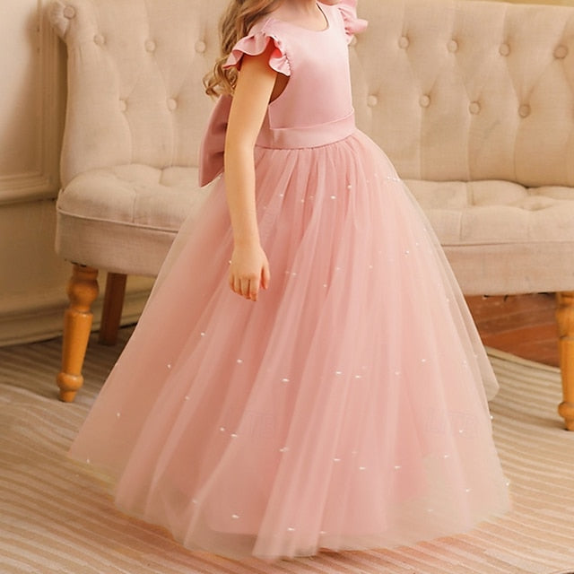 Color Party Solid Girls' Flower Kids Girl Dress