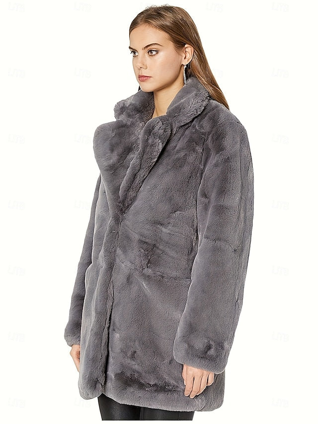 Knitting Pocket Comfortable Faux Warm Women's Coat Fur