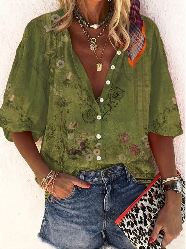Women's Shirt Print Ombre Floral Graphic Bohemia Vintage