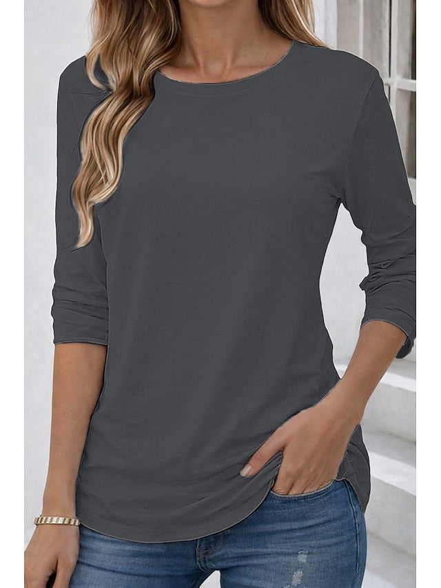 Women's T Shirt 100% Cotton Solid Color Basic Classic
