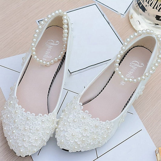 Pearl – Lace Heels Women's Floral Wedding Decorated White