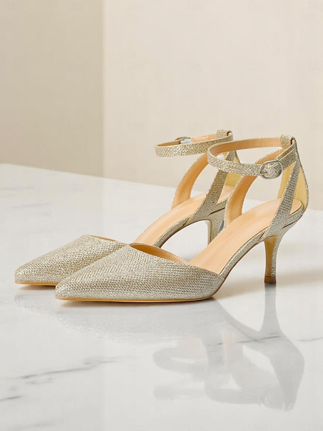 Glitter Heels Strap Women's Ankle Gold