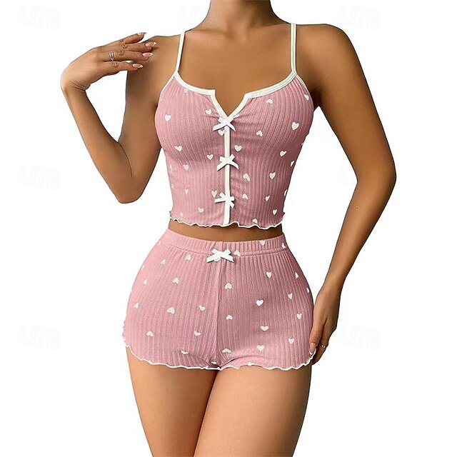 Women's Pajama Set Casual Comfort Heart Elastic Waist Strap