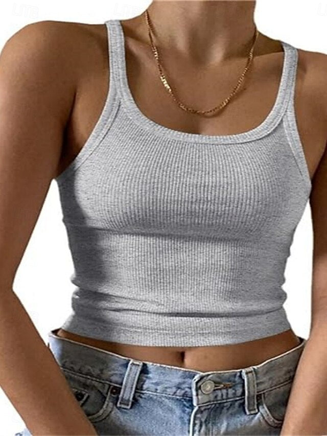 Women's Tank Top Sleeveless Shirt Tee Top Solid Color