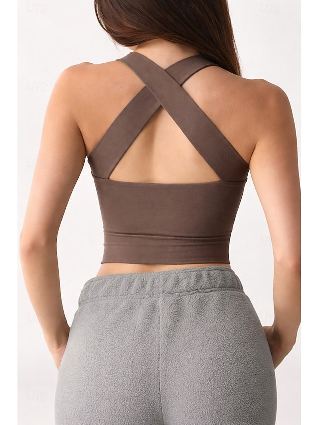 Women's Petite Athletic Tank Slim fit top Back Cross Solid