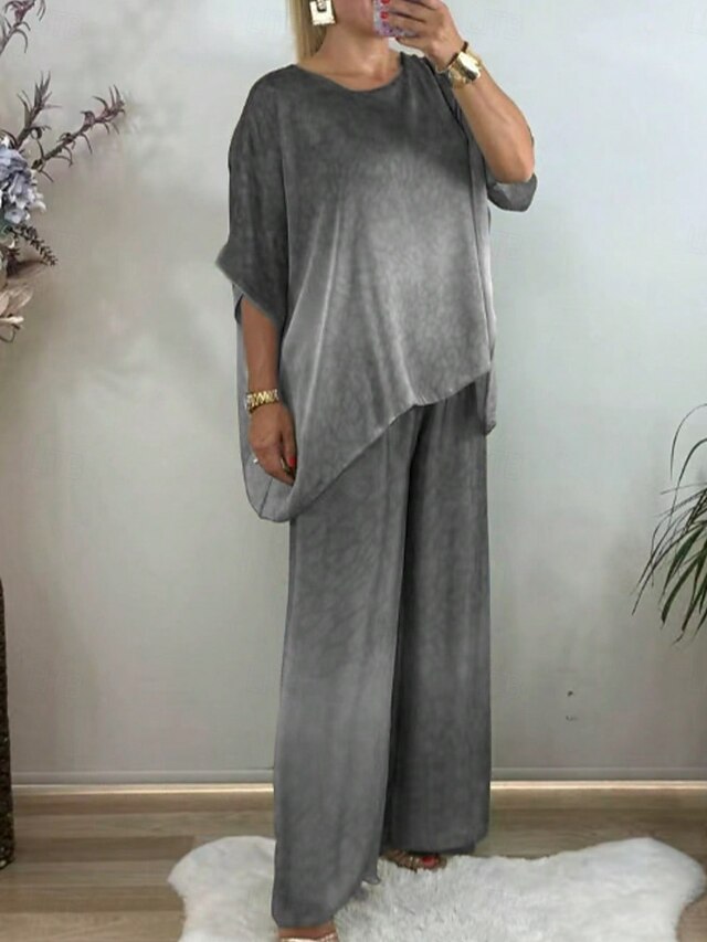 Women's Pants Sets 3/4 Length Sleeve Crew Neck Gradient