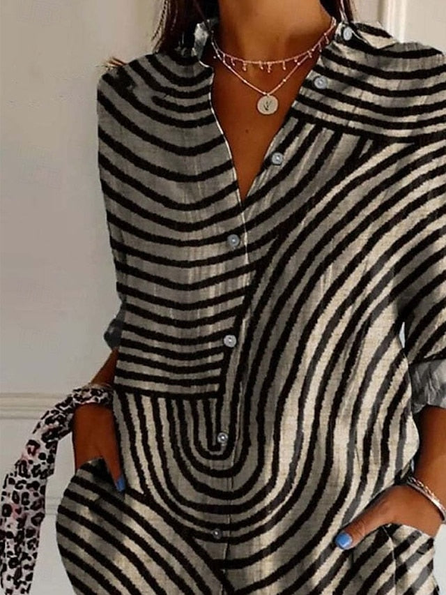 Women's Shirt Button Up Blouse Faux Cotton Linen Buttons