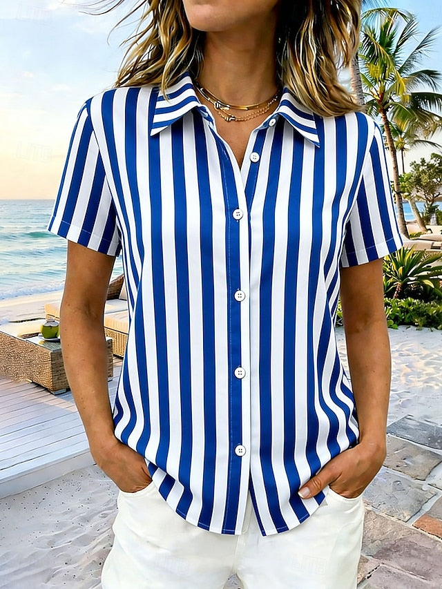 Women's Shirt Short Sleeve Graphic Geometric Striped
