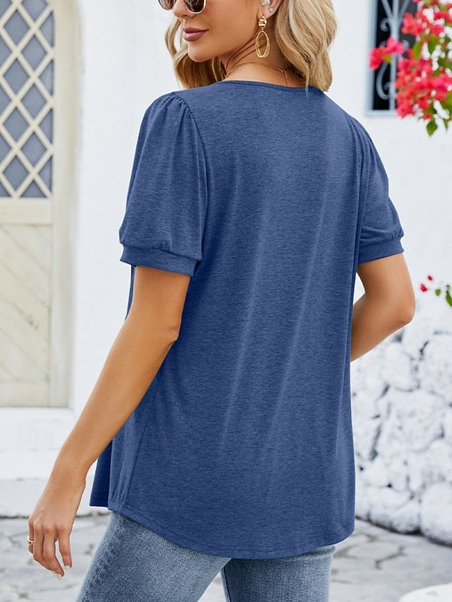 Women's Shirt Blouse Ruched Solid Color Basic Casual Short