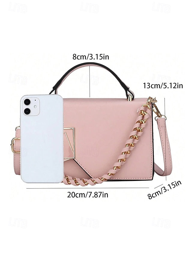 Women's Elegant Faux Leather Crossbody Handbag, Chic Top