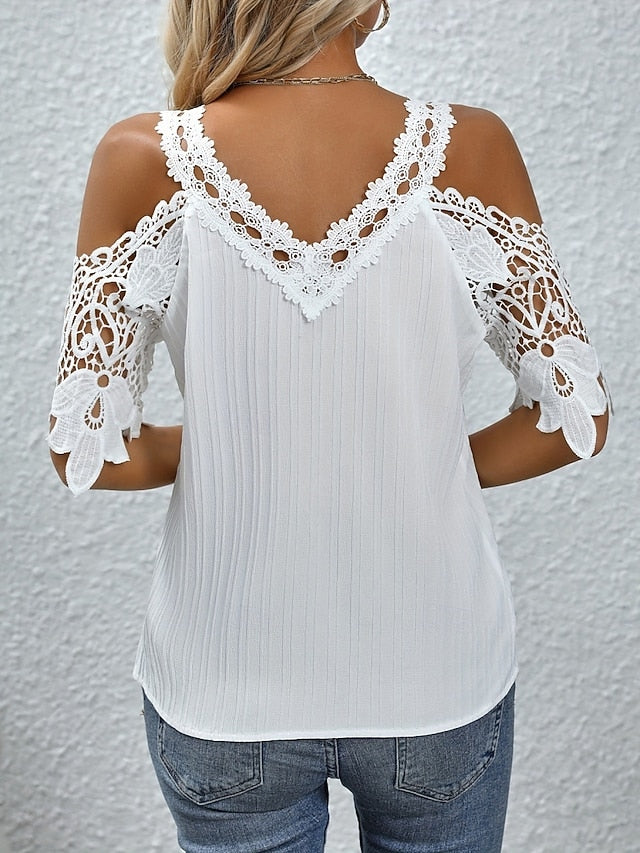 Women's Lace Shirt Blouse Lace Solid Color Stylish Casual