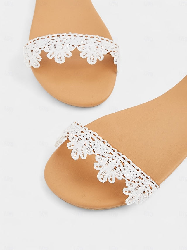 Ankle White Lace with Floral Sandals Women's Strap