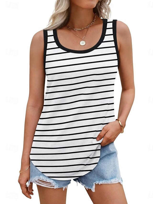 Women's Tank Top Sleeveless Shirt Tee Top Striped Stylish
