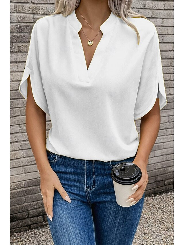 Blouse Dressy Tops Women's Black White Yellow Solid / Plain