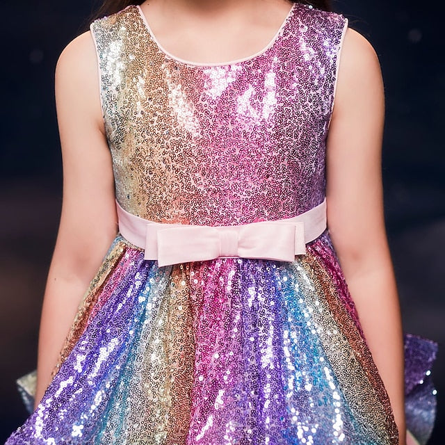 Girls' Kids colour Sequin Wedding Sleeveless Party Dress