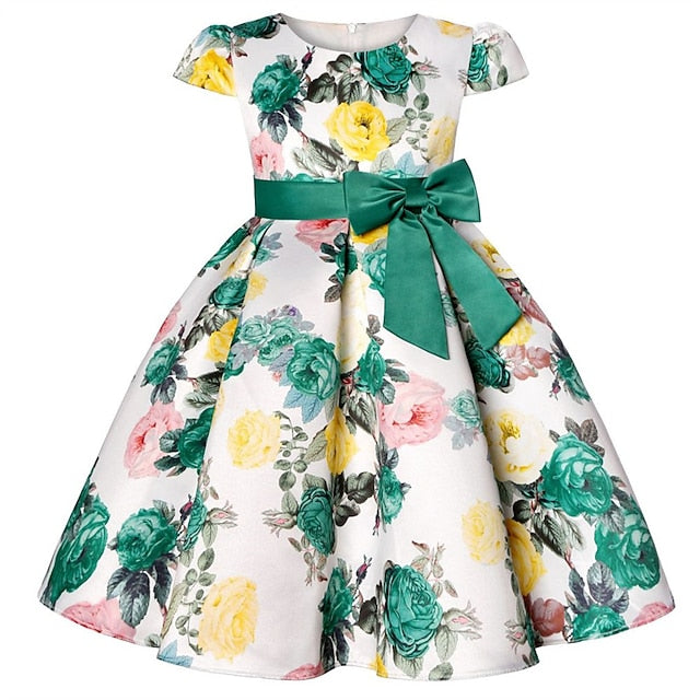 Party Floral Sleeve Kids Girls' Short Dress Flower
