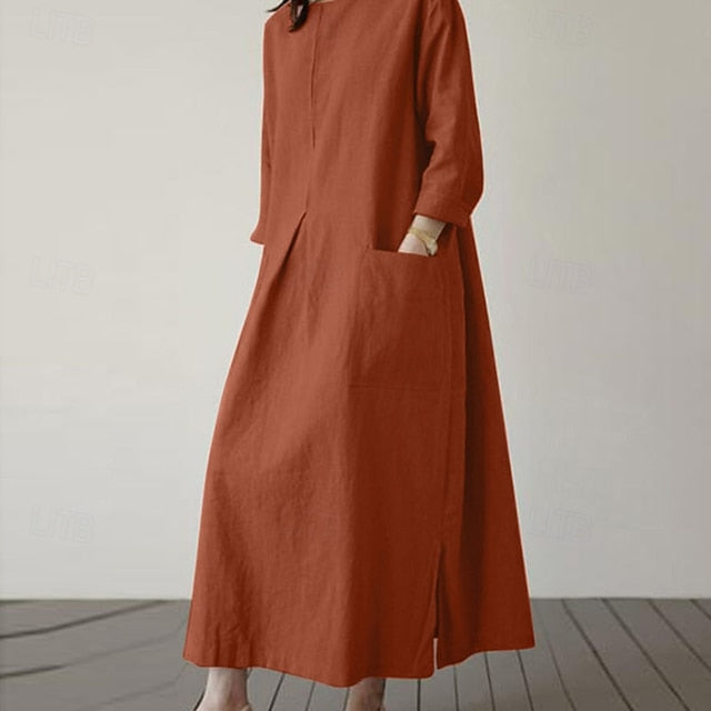 Women's Midi Dress Casual Dress Cotton Linen Dress Elegant