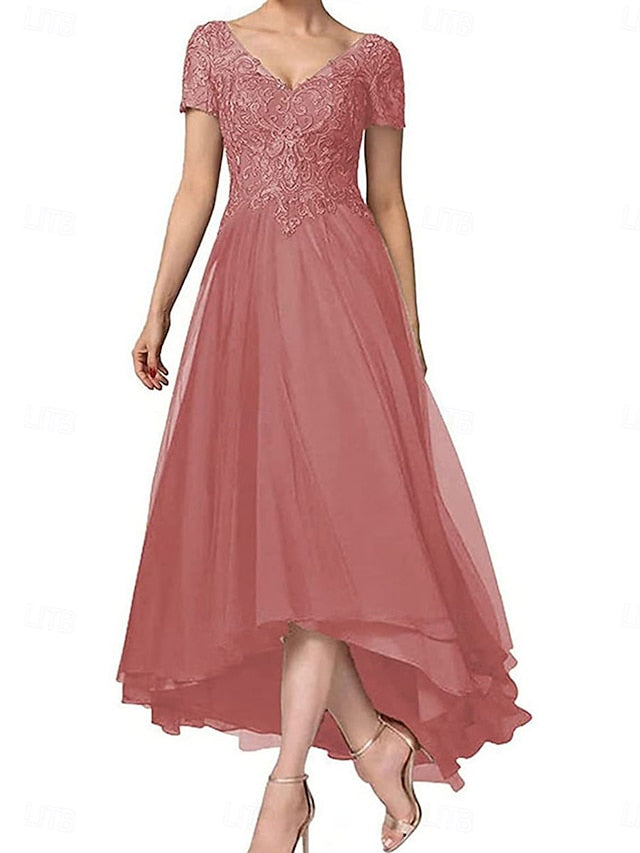 V Neck Elegant Dress Mother Asymmetrical A-Line Bride of the