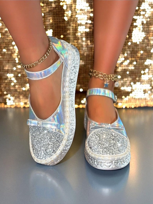 Platform Holographic Glitter Shoes Mary Women's Jane