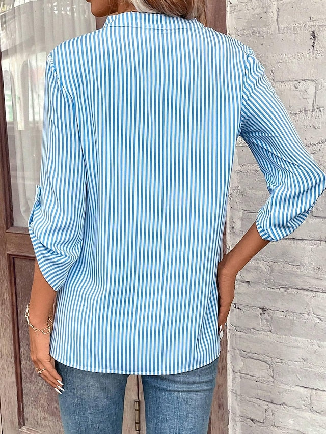 Women's Shirt Blouse Casual Striped Pocket Print Long