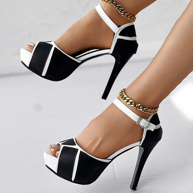 Women's White Sandals and with Black Platform Stiletto