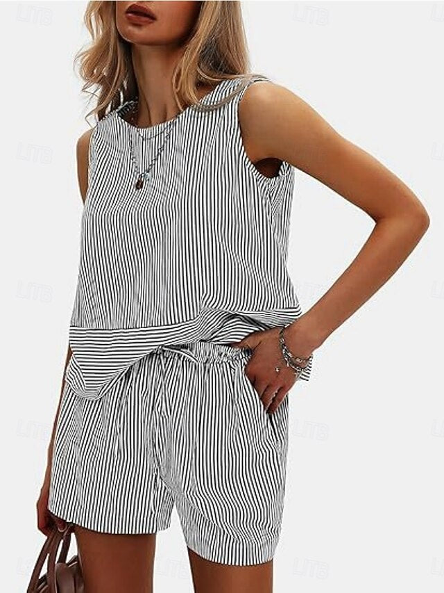 Women's Shorts Sets Bolero Top Sleeveless Round Neck
