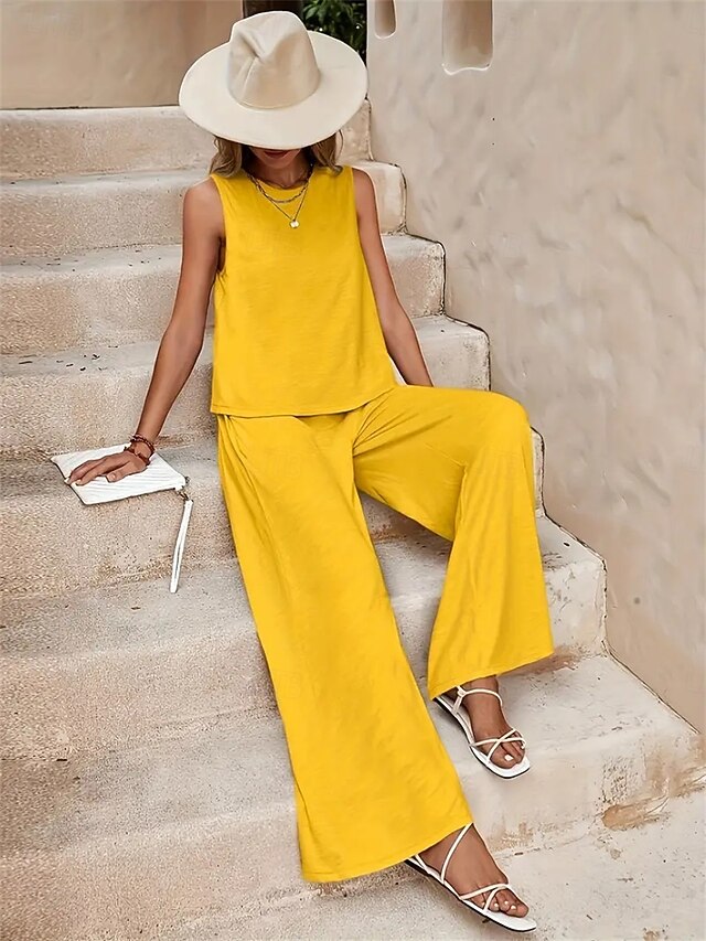 Women's Cotton Linen Sets Two Piece Sets Blouse Pants