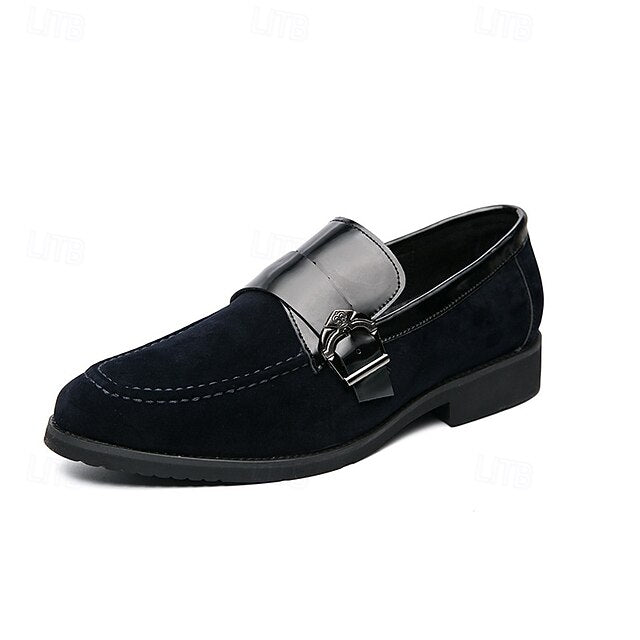 Strap Men's Leather Metal Loafers Suede with and Patent