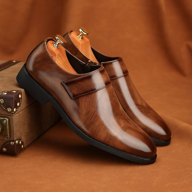 Men's Leather Business Shoes Slip-On Loafers Brown