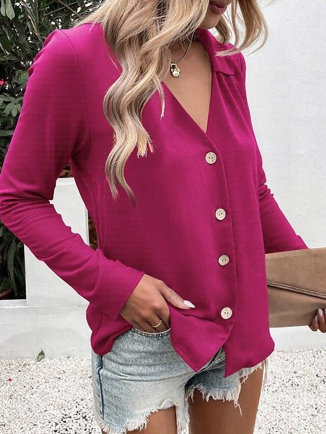 Women's Casual Shirt Button Up Shirt Blouse Buttons Solid