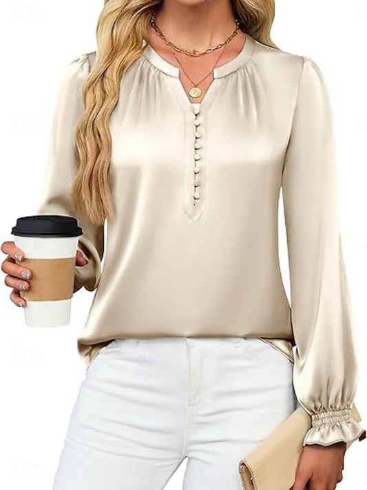Women's Satin Shirt Dress Shirt Blouse Buttons Solid Color
