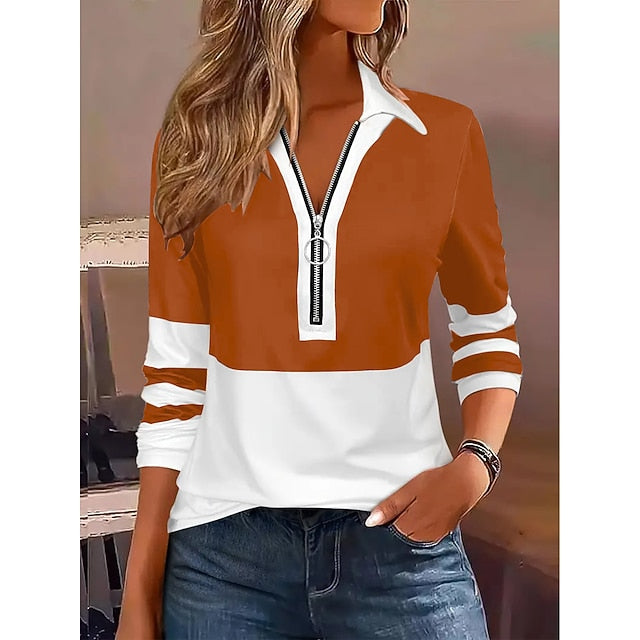 Women's Tunic Quarter Zip Solid Color Color Block Elegant
