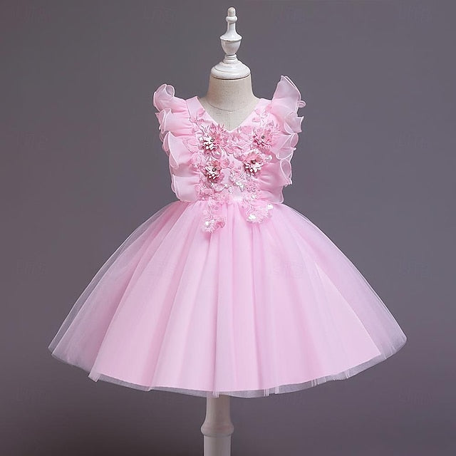 Kids Sequin Flower Party Dress Girls' Color Solid