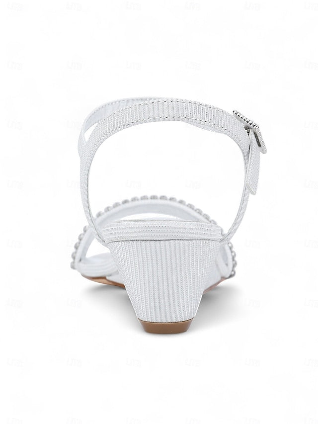 Rhinestone Wedge Women's Sandals Toe - Open Champagne