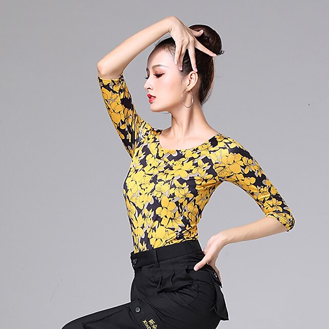 Latin Dance Ballroom Dance Top Printing Splicing Women's