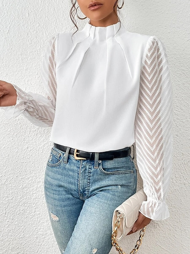 Women's Shirt Blouse Daily Basic Mesh Long Sleeve Regular